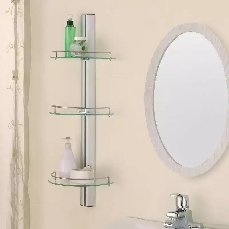 Estante de media luna de 3 niveles con cristal templado y estructura de acero