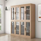 Armario de almacenamiento con vetas de madera y puertas de cristal, 183 cm de alto, 12 estantes