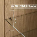 Armario de almacenamiento con vetas de madera y puertas de cristal, 183 cm de alto, 12 estantes