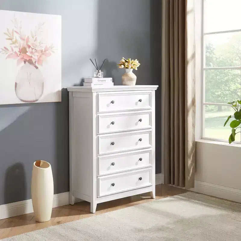 Cómoda de 5 cajones con compartimentos de almacenamiento para dormitorio y sala de estar