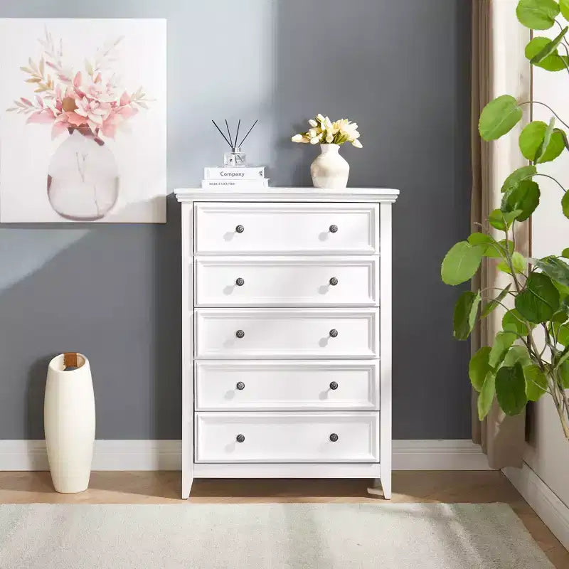 Cómoda de 5 cajones con compartimentos de almacenamiento para dormitorio y sala de estar