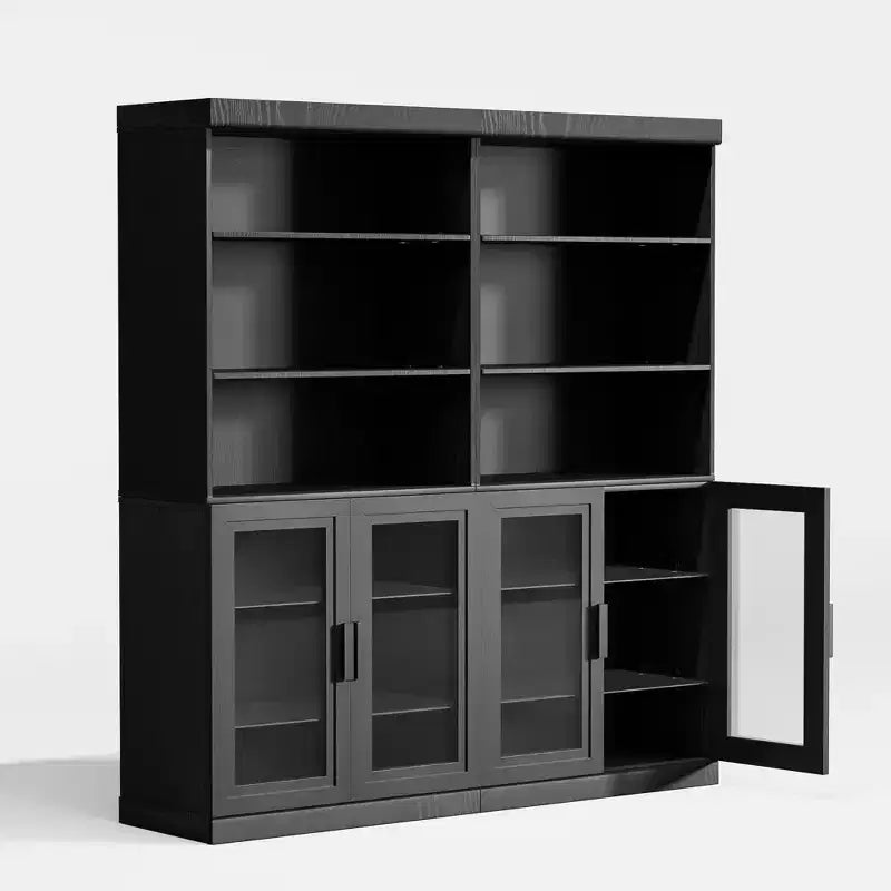 Armario de almacenamiento con puertas de vidrio de 72 pulgadas con estantes ajustables, negro