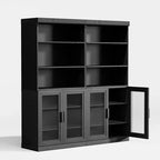 Armario de almacenamiento con puertas de vidrio de 72 pulgadas con estantes ajustables, negro