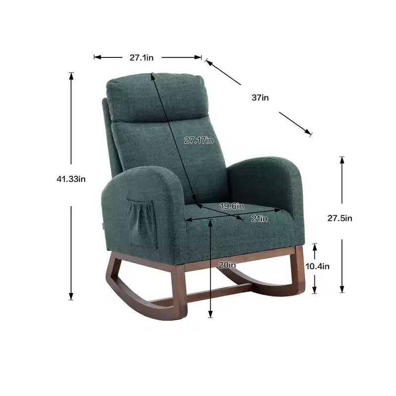 Sillón Balancín Tapizado con Patas de Madera y Bolsillo Lateral