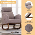 Sillón Balancín Tapizado con Patas de Madera y Bolsillo Lateral