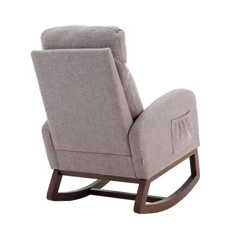 Sillón Balancín Tapizado con Patas de Madera y Bolsillo Lateral