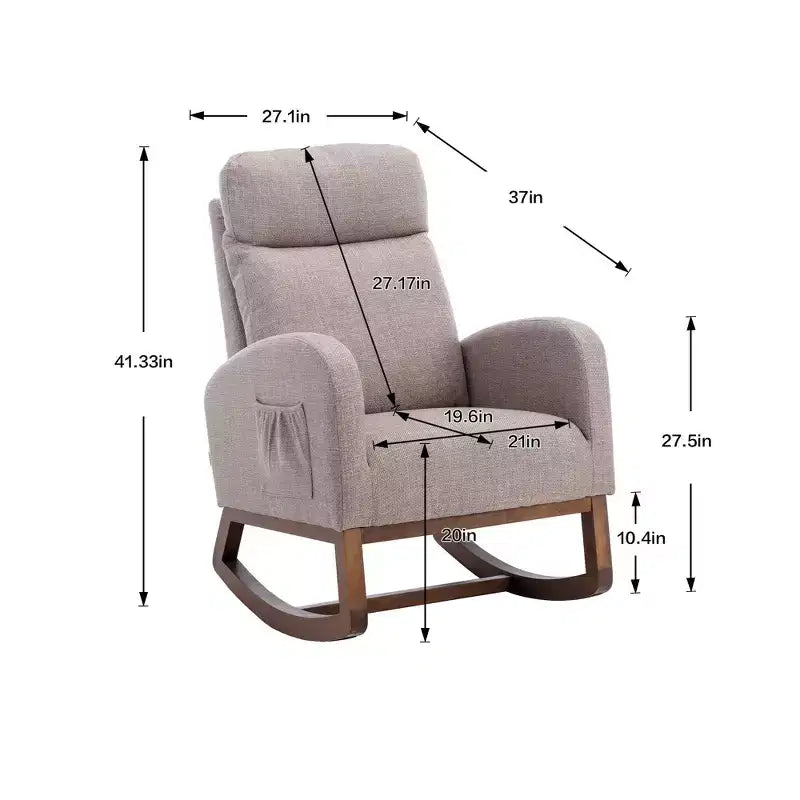 Sillón Balancín Tapizado con Patas de Madera y Bolsillo Lateral