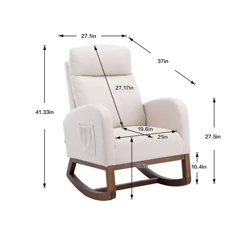Sillón Balancín Tapizado con Patas de Madera y Bolsillo Lateral