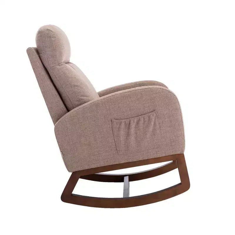 Sillón Balancín Tapizado con Patas de Madera y Bolsillo Lateral