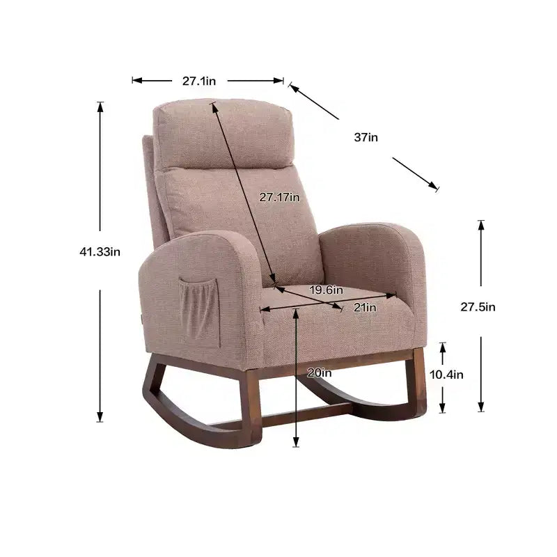 Sillón Balancín Tapizado con Patas de Madera y Bolsillo Lateral