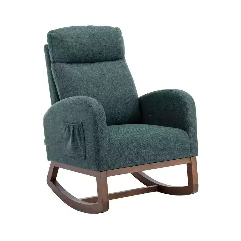 Sillón Balancín Tapizado con Patas de Madera y Bolsillo Lateral
