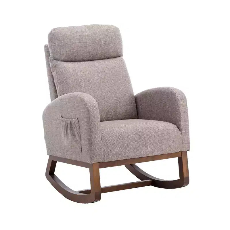 Sillón Balancín Tapizado con Patas de Madera y Bolsillo Lateral