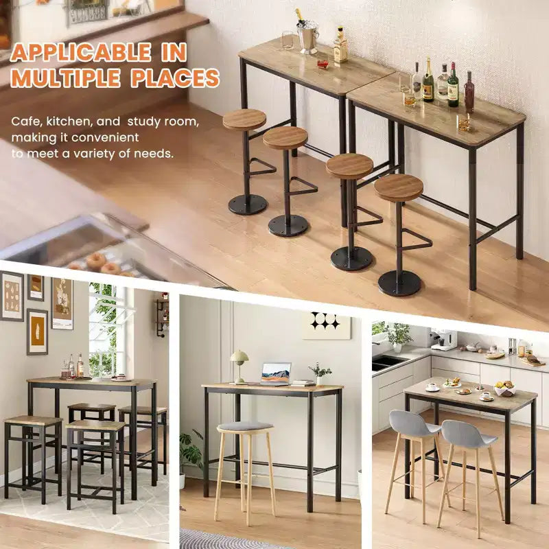 Mesa de bar de 47" de altura para mostrador con estructura metálica y tablero de madera