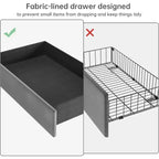 Base de cama matrimonial con 4 cajones de almacenamiento, tapizada en terciopelo gris, con listones de madera, no requiere somier