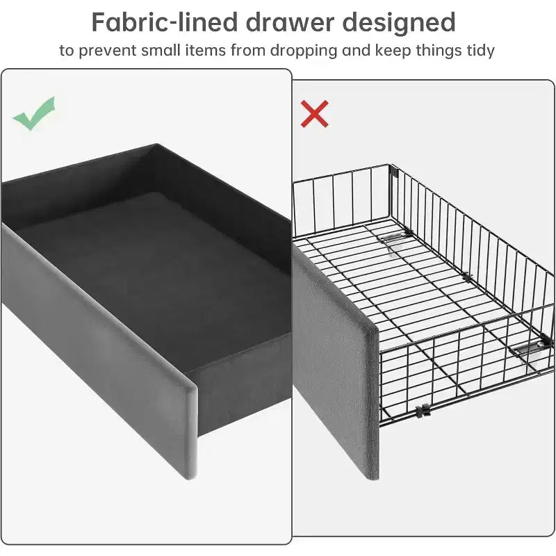 Base de cama matrimonial con 4 cajones de almacenamiento, tapizada en terciopelo gris, con listones de madera, no requiere somier