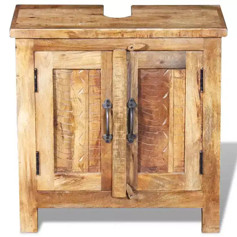 Juego de tocador para baño de madera de mango maciza con espejo