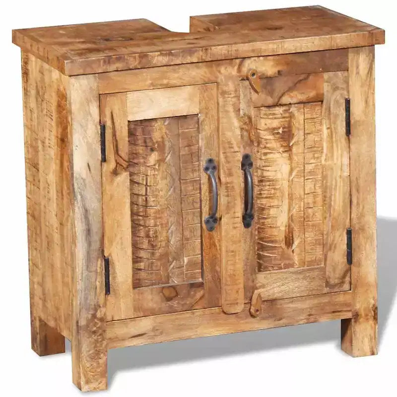 Juego de tocador para baño de madera de mango maciza con espejo