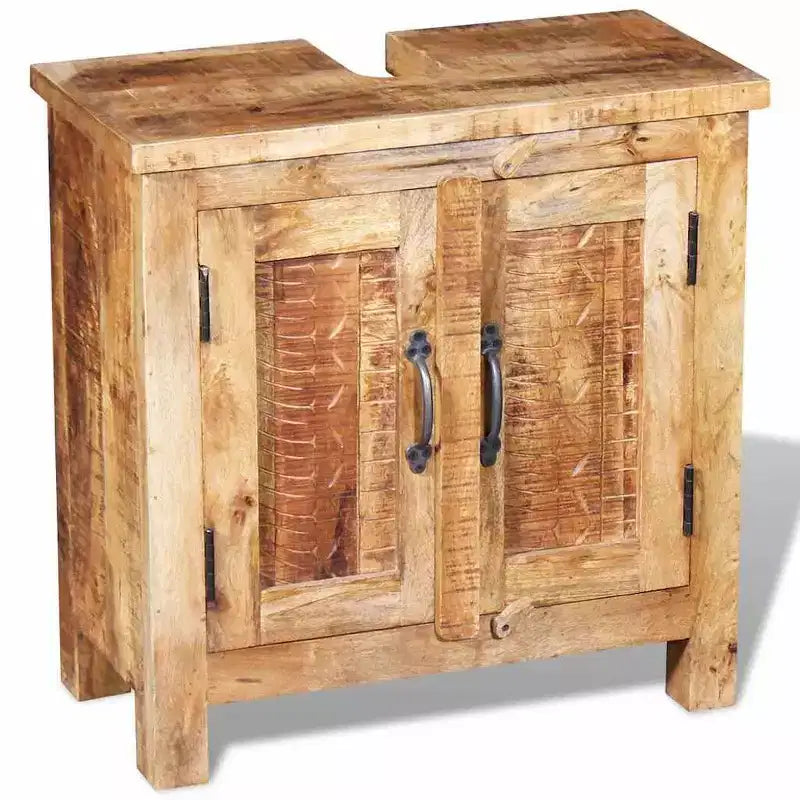 Juego de tocador para baño de madera de mango maciza con espejo
