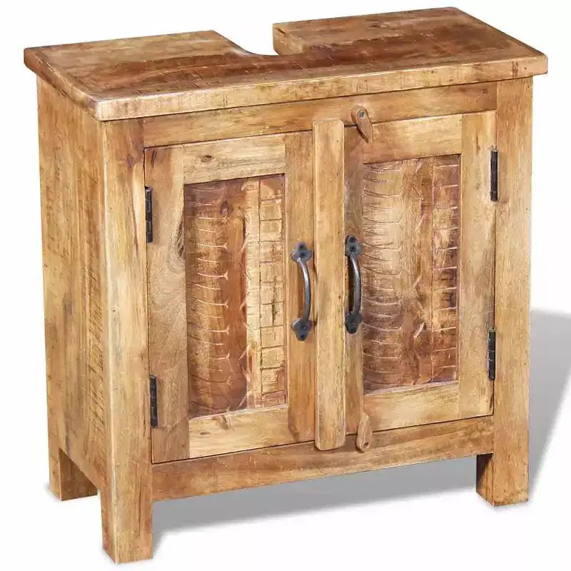 Juego de tocador para baño de madera de mango maciza con espejo