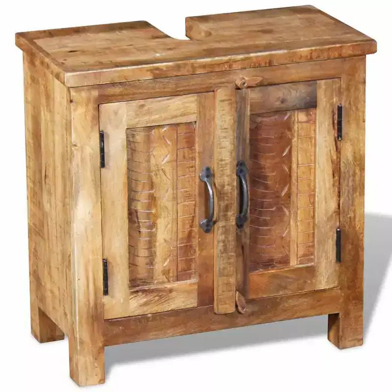 Juego de tocador para baño de madera de mango maciza con espejo
