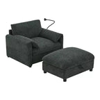 Sofá y diván individual de chenilla extragrande con otomana de almacenamiento, soporte para teléfono, puertos de carga y bolsillos laterales