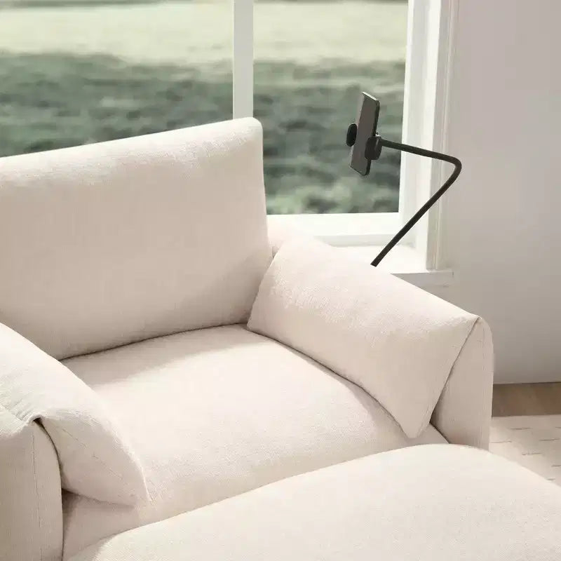 Sofá y diván individual de chenilla extragrande con otomana de almacenamiento, soporte para teléfono, puertos de carga y bolsillos laterales