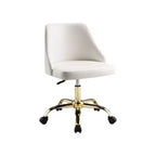 HomeRoots White and Gold Faux Leather Adjustable Height Swivel Rolling Office Chair