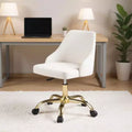 Silla de oficina giratoria ajustable de piel sintética blanca y dorada