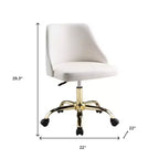 Silla de oficina giratoria ajustable de piel sintética blanca y dorada