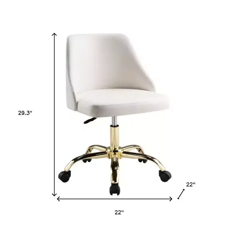 Silla de oficina giratoria ajustable de piel sintética blanca y dorada