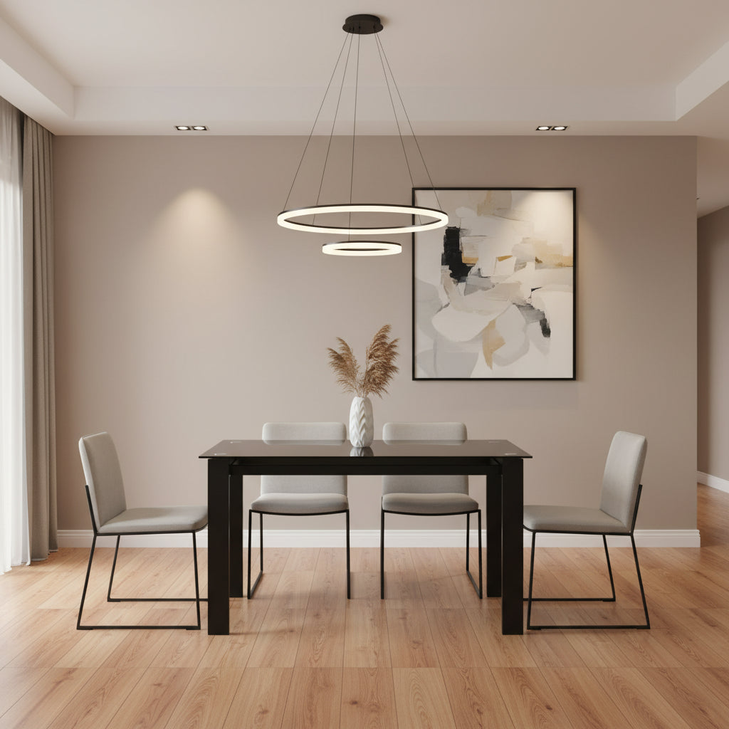 Okak Tempered Glass Dining Table, 52/47 Rectangular Kitchen Table, Easy to Assemble for Dining Room, Living Room, Office, Kitchen