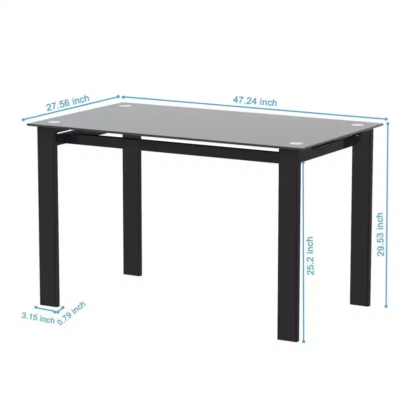Mesa de Comedor de Cristal Templado, Mesa de Cocina Rectangular de 52/47 Pulgadas para Comedor, Sala de Estar, Oficina