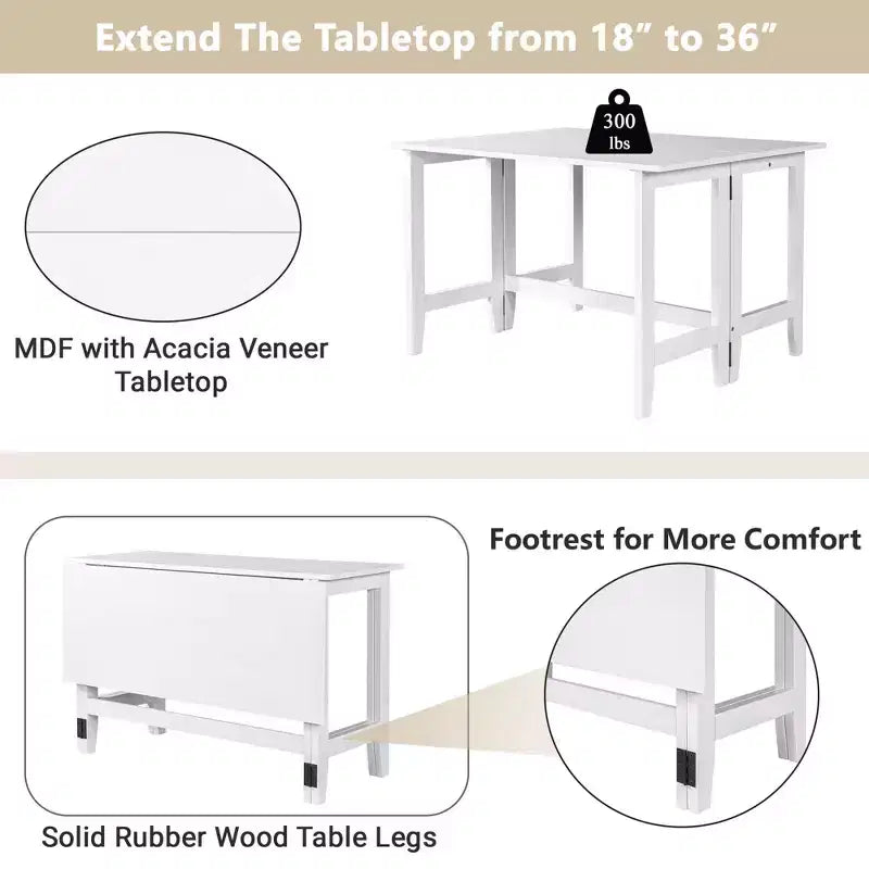 Mesa de comedor extensible con alas abatibles para espacios pequeños