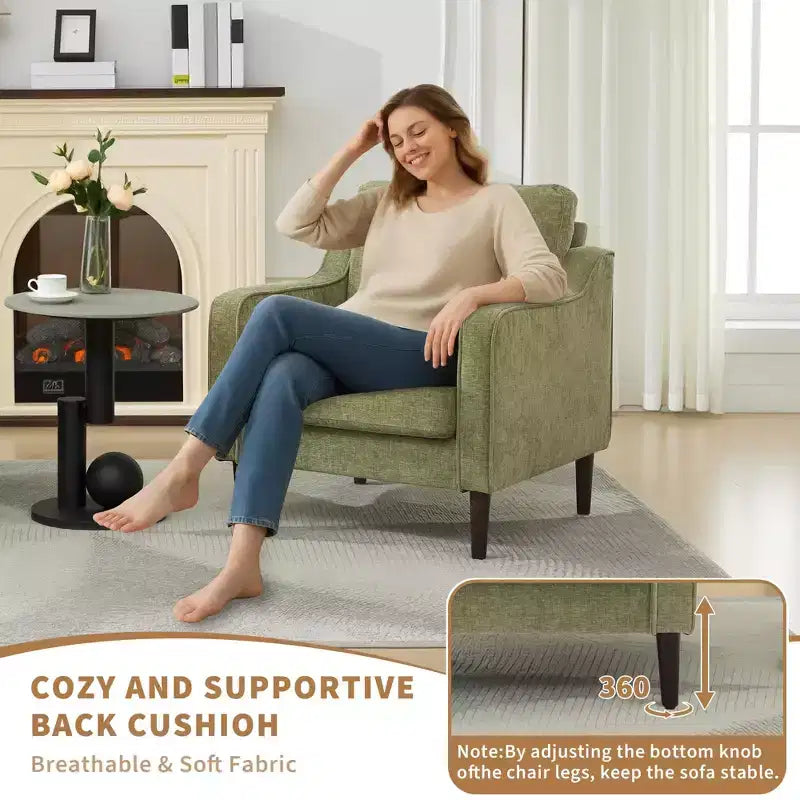 Sillón decorativo de mediados de siglo con respaldo alto y tapicería de lino