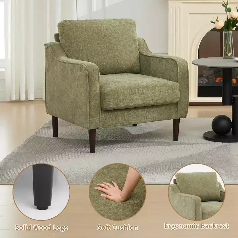 Sillón decorativo de mediados de siglo con respaldo alto y tapicería de lino