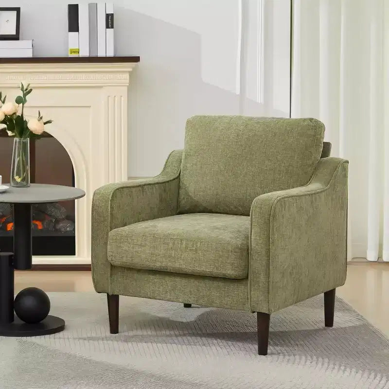 Sillón decorativo de mediados de siglo con respaldo alto y tapicería de lino