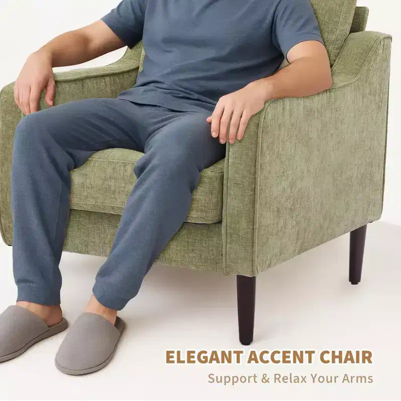 Sillón decorativo de mediados de siglo con respaldo alto y tapicería de lino