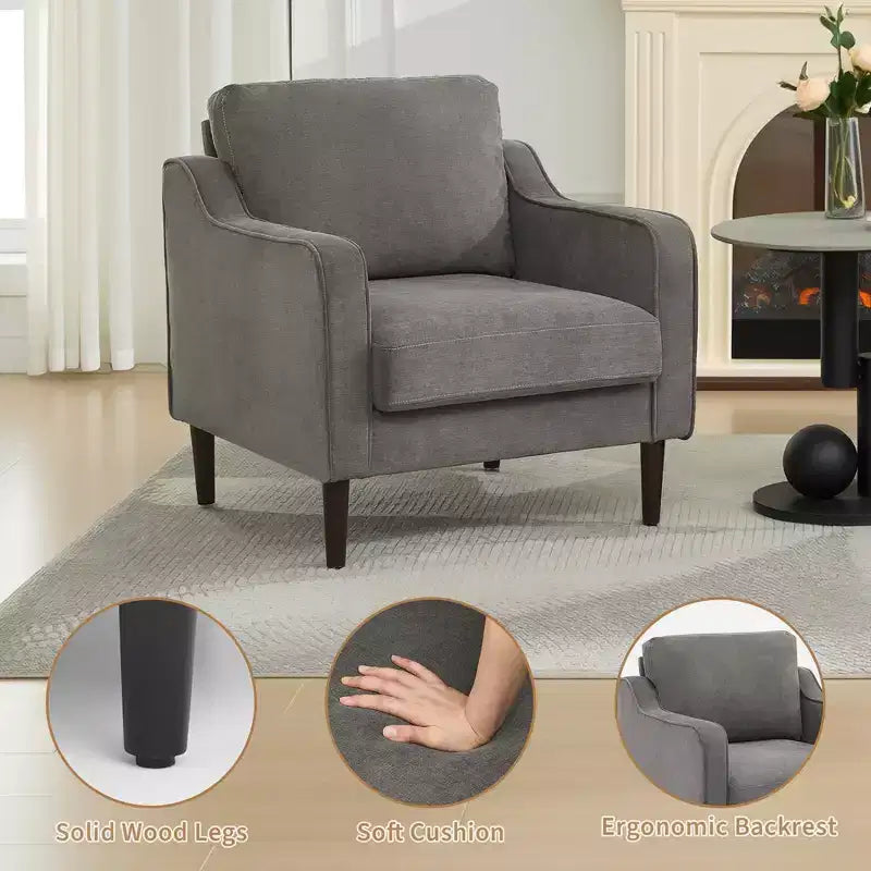 Sillón decorativo de mediados de siglo con respaldo alto y tapicería de lino