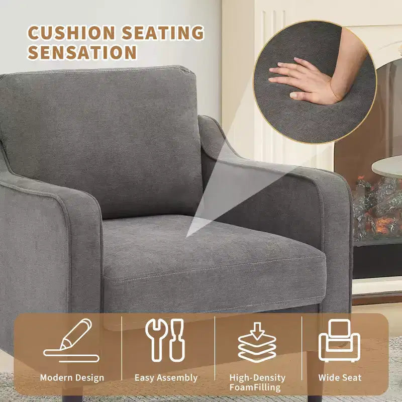 Sillón decorativo de mediados de siglo con respaldo alto y tapicería de lino