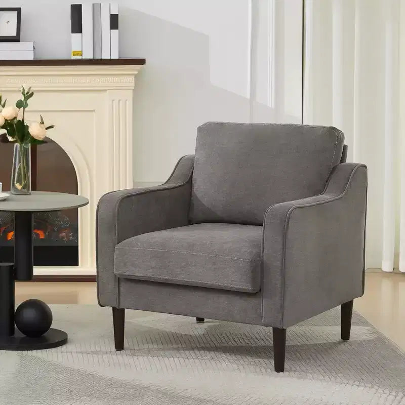 Sillón decorativo de mediados de siglo con respaldo alto y tapicería de lino