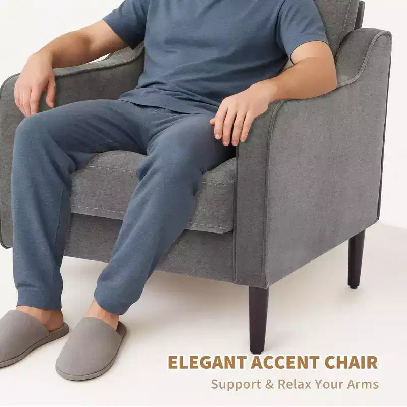Sillón decorativo de mediados de siglo con respaldo alto y tapicería de lino