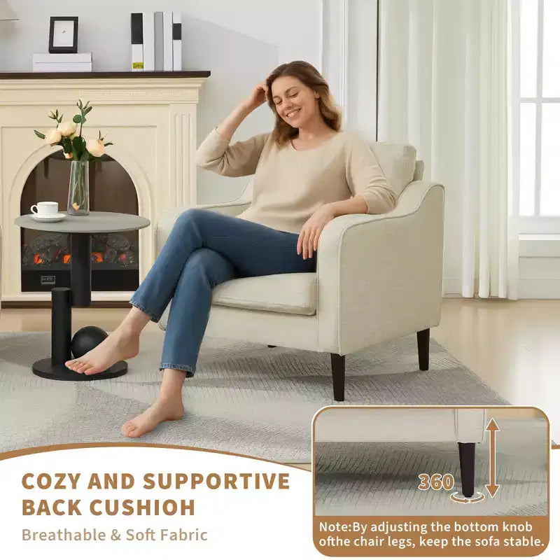 Sillón decorativo de mediados de siglo con respaldo alto y tapicería de lino
