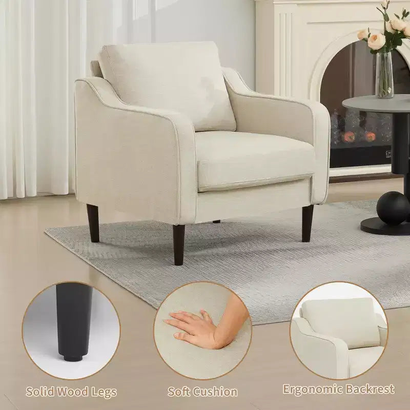 Sillón decorativo de mediados de siglo con respaldo alto y tapicería de lino