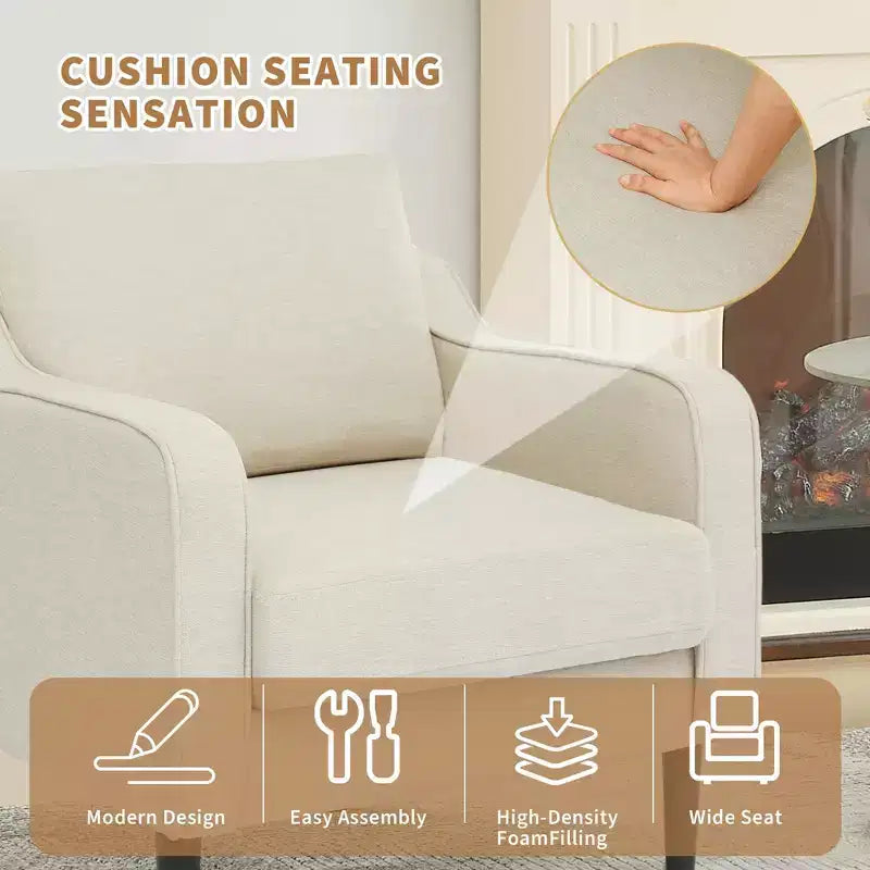 Sillón decorativo de mediados de siglo con respaldo alto y tapicería de lino