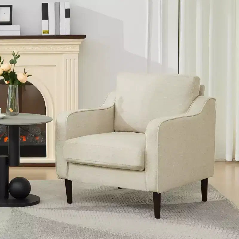 Sillón decorativo de mediados de siglo con respaldo alto y tapicería de lino