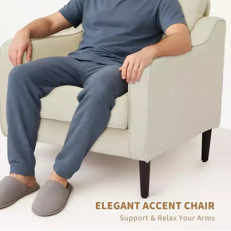 Sillón decorativo de mediados de siglo con respaldo alto y tapicería de lino