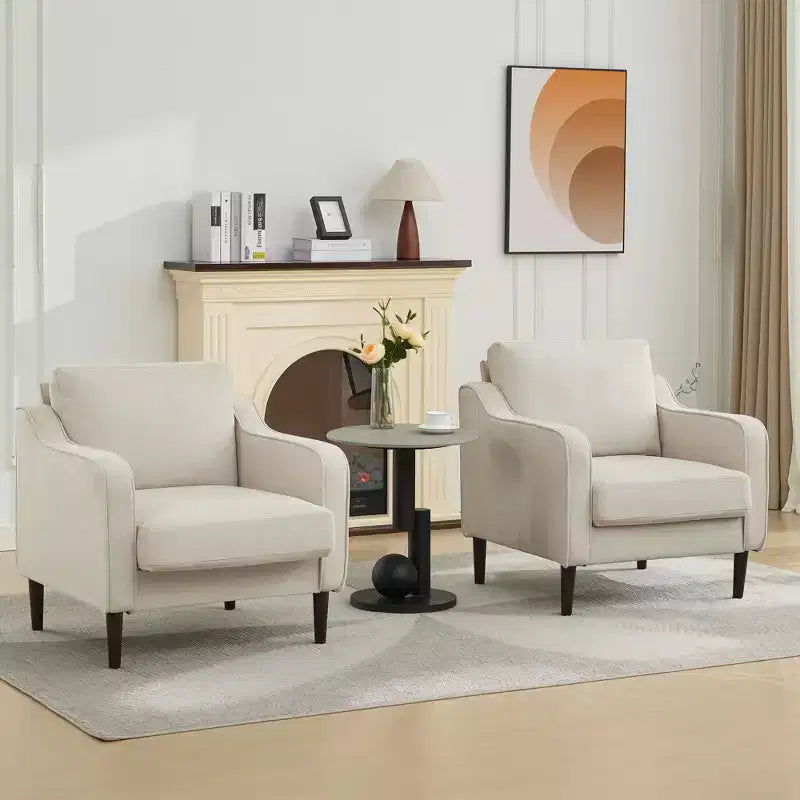Sillón decorativo de mediados de siglo con respaldo alto y tapicería de lino