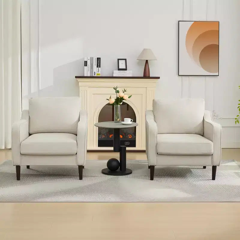 Sillón decorativo de mediados de siglo con respaldo alto y tapicería de lino