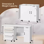 Mesa Plegable para Costura y Manualidades con Cajón, Estantes y Ruedas con Bloqueo