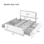 Cama Moderna Tapizada con Plataforma y 4 Cajones de Almacenamiento